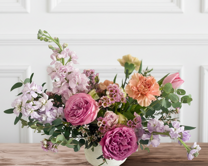 Garden-style floral arrangement with loose greenery and delicate seasonal blooms in a keepsake ceramic vase, Minneapolis & Edina delivery