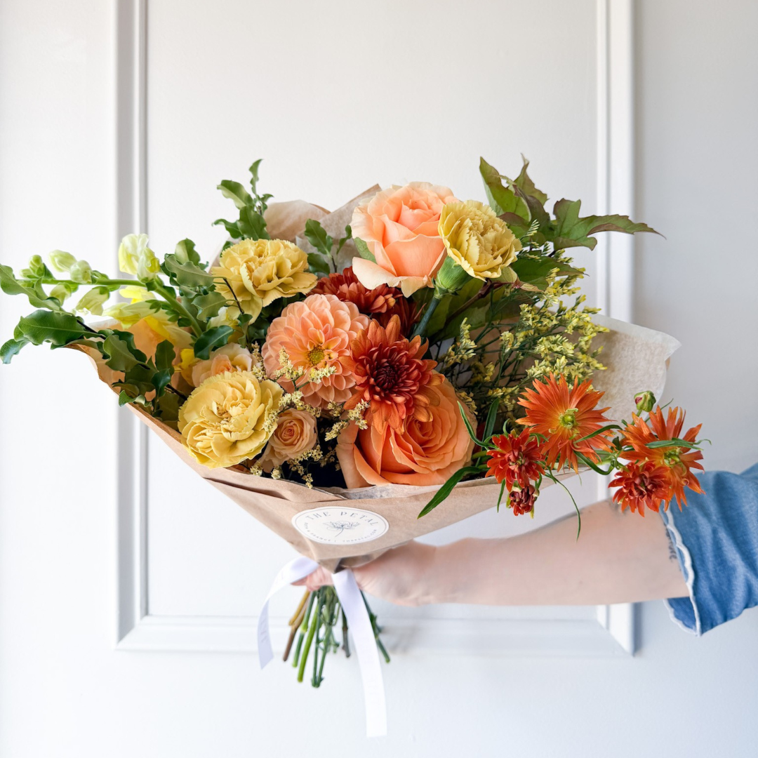 Classic Thanksgiving bouquet with autumnal flowers including mums, perfect gift for fall, available for pick-up in Edina or local Minneapolis delivery