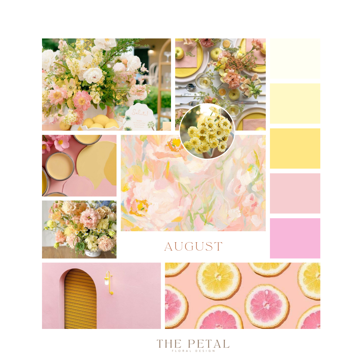 Color palette for monthly selection of daily flowers from The Petal. In-store pickup or local delivery available.