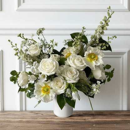 Luxury Premium sympathy arrangement in keepsake vase with seasonal blooms, delivered to Uptown Minneapolis, South Minneapolis, and Richfield