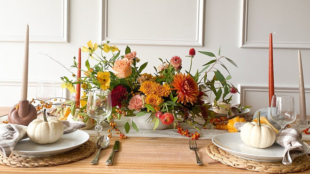Premium Thanksgiving arrangement with abundant seasonal autumn flowers for Thanksgiving table. Available for Edina pick-up or Minneapolis delivery
