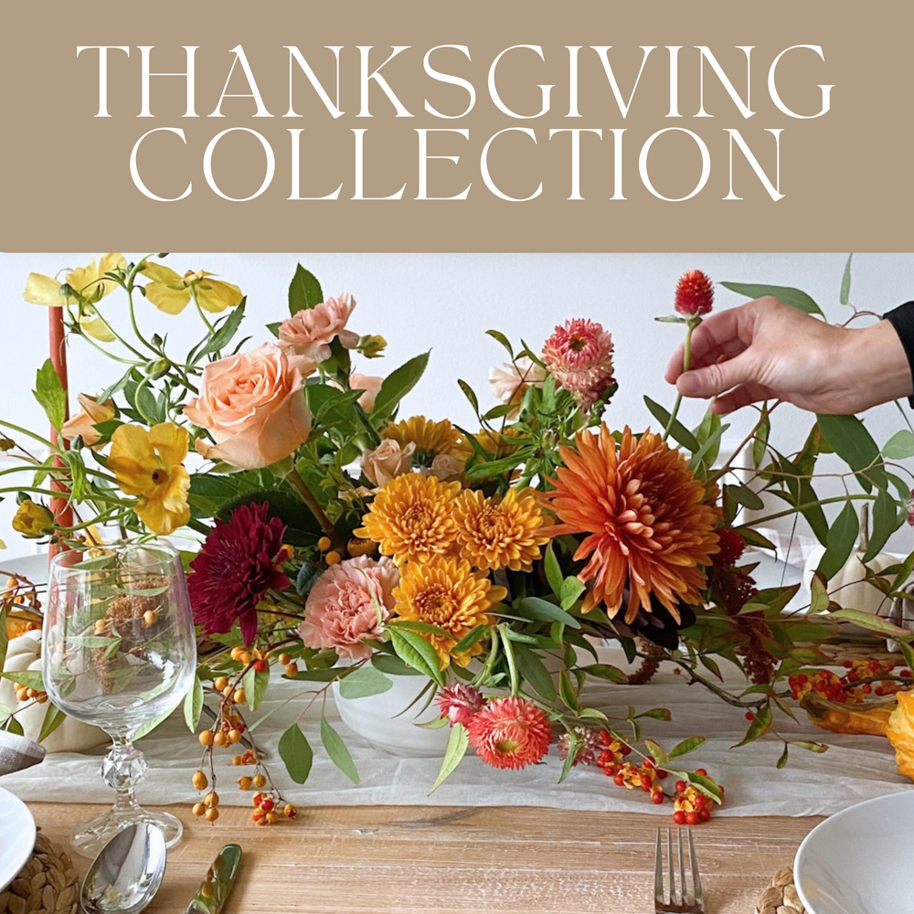 Explore our Thanksgiving Collection, including vase arrangements, hand-tied bouquets, and curated packages to ensure a smooth and beautiful holiday! Pre-order before November 19th.