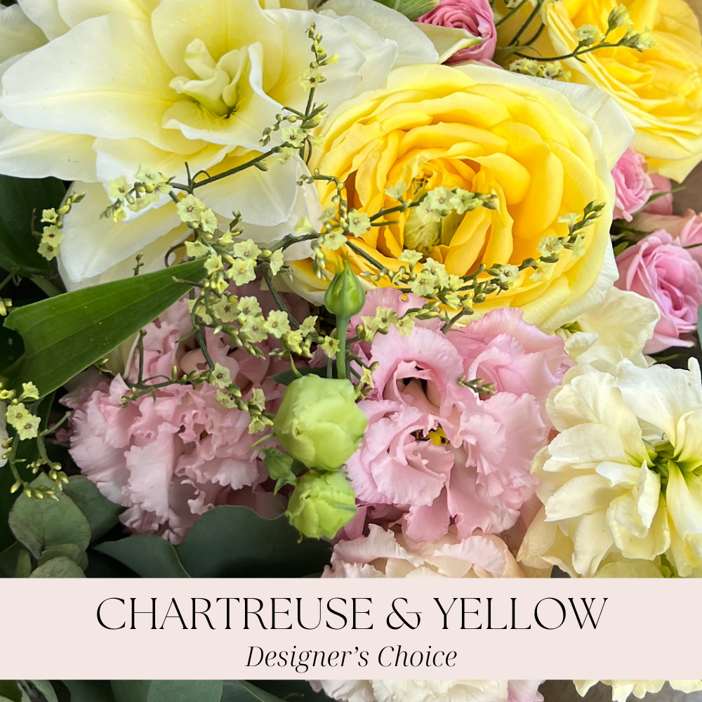 Chartreuse, yellow and pink flowers for special events, a la carte weddings, boutonnieres, and corsages for pickup in Minneapolis
