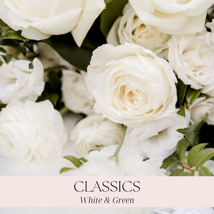 Classic white and green flower arrangement or bouquet for delivery in Minneapolis, Edina, Wayzata, and Minnetonka.