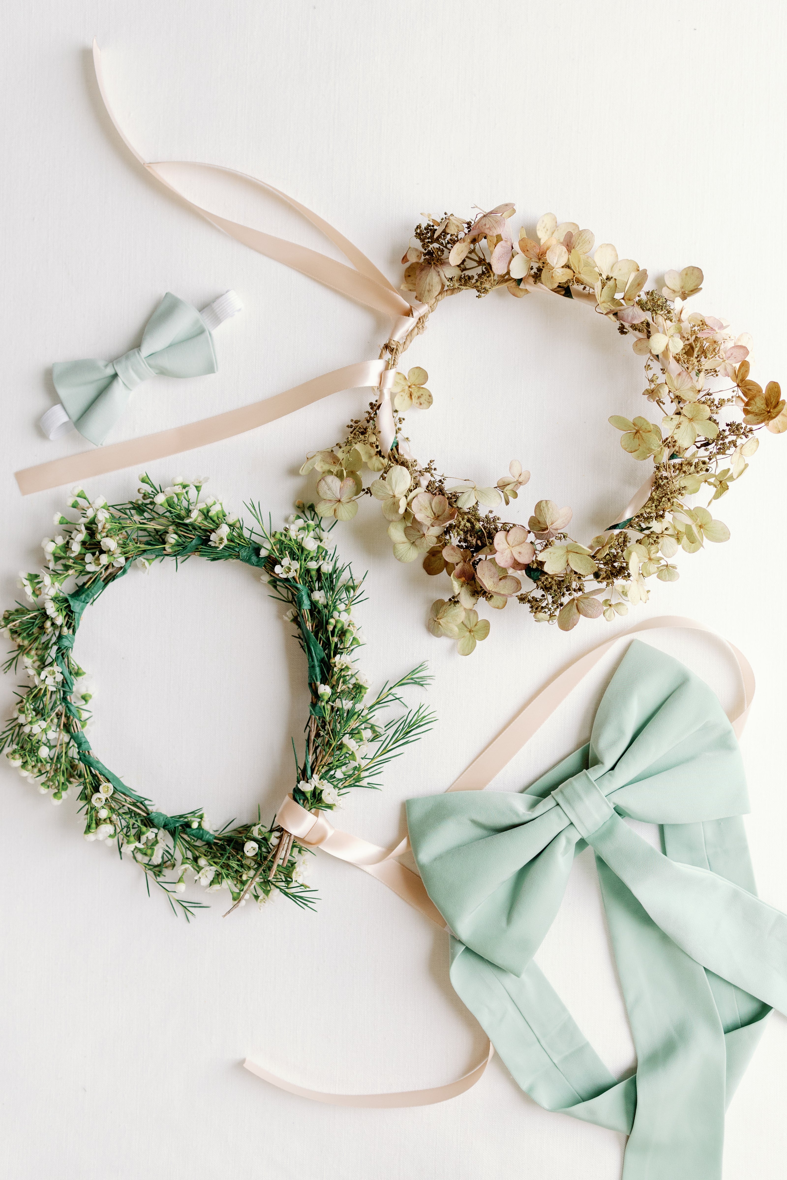 Delicate flower crowns for flower girls in wayzata wedding designed by The Petal